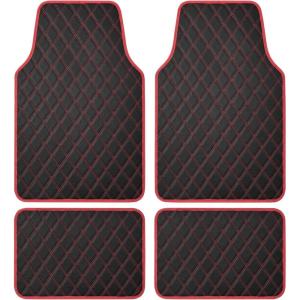 imageCarbella DiamondLuxe Car Floor Mats Stylish Faux Leather Car Mats with Diamond Stitched Detail and Matching Taping Universally Sized AllWeather Floor Mats for Cars Trucks SUV Full PurpleRed