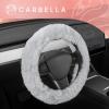 imageCarbella Twisted Fur Olive Green Soft Steering Wheel Cover Standard 15 Inch Size Fits Most Vehicles Fuzzy Fluffy Car Steering Cover with Soft Faux Fur Touch Car Accessories for WomenGray