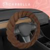 imageCarbella Twisted Fur Olive Green Soft Steering Wheel Cover Standard 15 Inch Size Fits Most Vehicles Fuzzy Fluffy Car Steering Cover with Soft Faux Fur Touch Car Accessories for WomenBrown