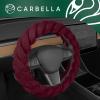imageCarbella Twisted Fur Olive Green Soft Steering Wheel Cover Standard 15 Inch Size Fits Most Vehicles Fuzzy Fluffy Car Steering Cover with Soft Faux Fur Touch Car Accessories for WomenRed