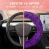 imageCarbella Twisted Fur Olive Green Soft Steering Wheel Cover Standard 15 Inch Size Fits Most Vehicles Fuzzy Fluffy Car Steering Cover with Soft Faux Fur Touch Car Accessories for WomenPurple