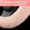 imageCarbella Twisted Fur Olive Green Soft Steering Wheel Cover Standard 15 Inch Size Fits Most Vehicles Fuzzy Fluffy Car Steering Cover with Soft Faux Fur Touch Car Accessories for WomenSoft Pink