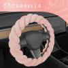 imageCarbella Twisted Fur Olive Green Soft Steering Wheel Cover Standard 15 Inch Size Fits Most Vehicles Fuzzy Fluffy Car Steering Cover with Soft Faux Fur Touch Car Accessories for WomenSoft Pink