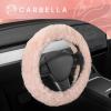 imageCarbella Twisted Fur Olive Green Soft Steering Wheel Cover Standard 15 Inch Size Fits Most Vehicles Fuzzy Fluffy Car Steering Cover with Soft Faux Fur Touch Car Accessories for WomenSoft Pink