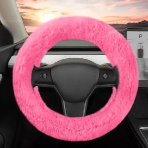 imageCarbella Twisted Fur Olive Green Soft Steering Wheel Cover Standard 15 Inch Size Fits Most Vehicles Fuzzy Fluffy Car Steering Cover with Soft Faux Fur Touch Car Accessories for WomenPink