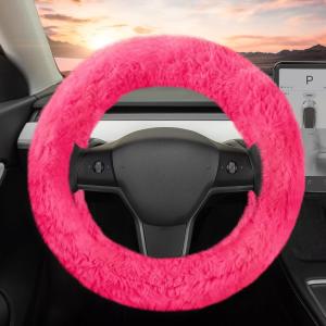 imageCarbella Twisted Fur Olive Green Soft Steering Wheel Cover Standard 15 Inch Size Fits Most Vehicles Fuzzy Fluffy Car Steering Cover with Soft Faux Fur Touch Car Accessories for WomenHot Pink