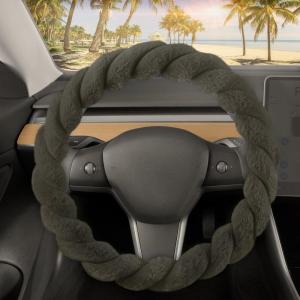 imageCarbella Twisted Fur Olive Green Soft Steering Wheel Cover Standard 15 Inch Size Fits Most Vehicles Fuzzy Fluffy Car Steering Cover with Soft Faux Fur Touch Car Accessories for WomenOlive Green