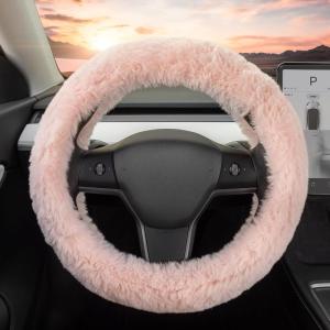 imageCarbella Twisted Fur Olive Green Soft Steering Wheel Cover Standard 15 Inch Size Fits Most Vehicles Fuzzy Fluffy Car Steering Cover with Soft Faux Fur Touch Car Accessories for WomenSoft Pink