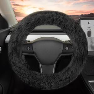 imageCarbella Twisted Fur Olive Green Soft Steering Wheel Cover Standard 15 Inch Size Fits Most Vehicles Fuzzy Fluffy Car Steering Cover with Soft Faux Fur Touch Car Accessories for WomenBlack