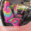 imageCarbella TieDye Car Seat Covers Red Seat Covers for Cars with Matching Steering Wheel Cover Cute Automotive Interior Covers for Trucks Van SUV 3 Piece Set Car Accessories for WomenRainbow TieDye