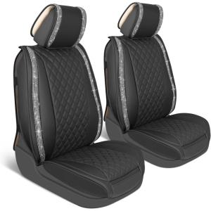 image:imageBlingStitch Car Seat Covers for Front Seats  Luxurious Black Vegan Leather Seat Covers for Cars with Clear Bling Crystals Premium Automotive Seat Covers for SUV Trucks Car Bling LuxuryBlack with Silver Crystals