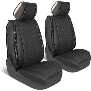 image:imageBlingStitch Car Seat Covers for Front Seats  Luxurious Black Vegan Leather Seat Covers for Cars with Clear Bling Crystals Premium Automotive Seat Covers for SUV Trucks Car Bling LuxuryBlack with Black Crystals