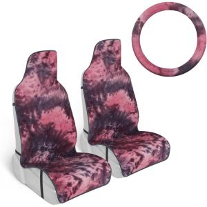 image:imageCarbella Black Leopard amp Butterfly Car Seat Covers 2 Pack Animal Print Front Seat Covers for Cars with Matching Steering Wheel Cover Cute Automotive Interior Covers for Trucks Van SUVRed TieDye
