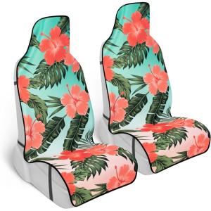 image:imageCarbella Black Leopard amp Butterfly Car Seat Covers 2 Pack Animal Print Front Seat Covers for Cars with Matching Steering Wheel Cover Cute Automotive Interior Covers for Trucks Van SUVHawaiian Floral