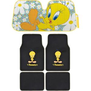 image:imageBDK Warner Bros Looney Tunes Tweety Bird Car Accessories  Windshield Sun Shade 58x27 in UV Block Double Bubble Accordion Folding  Universal Fit Floor Mats Set Front and Rear NoSlip Grip